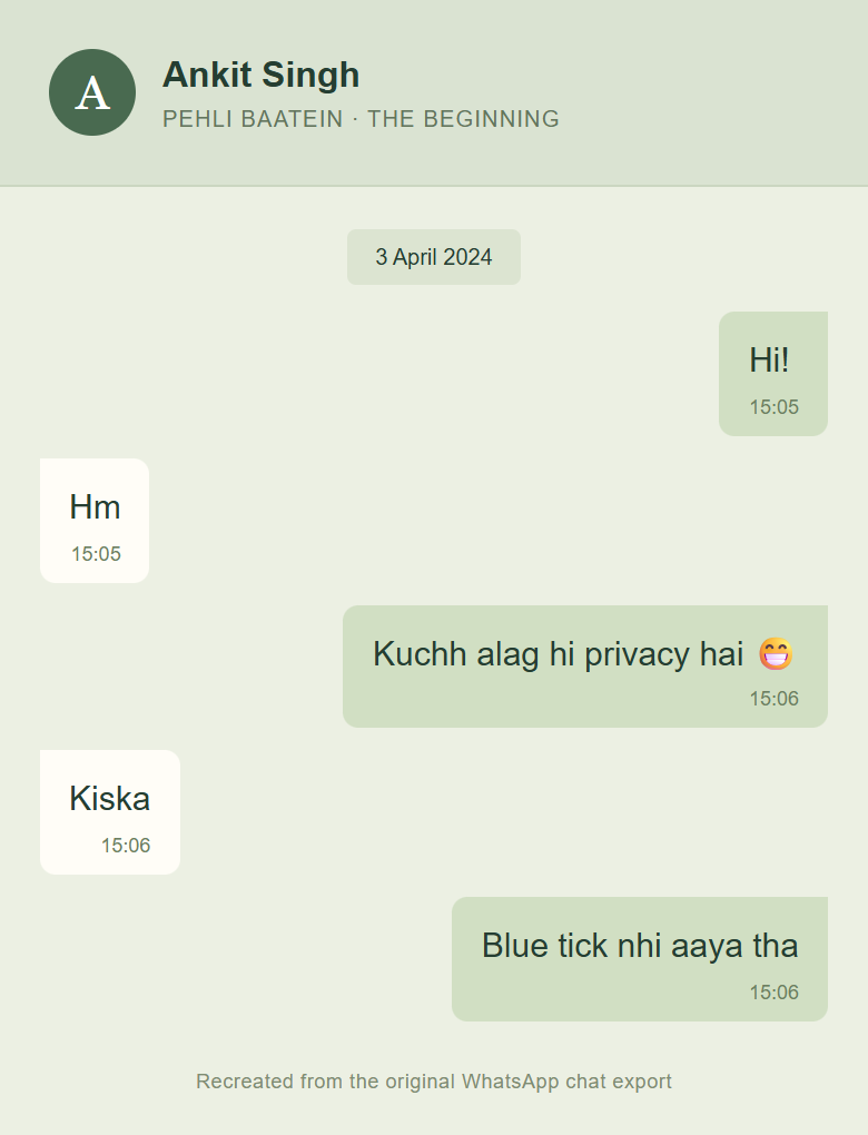 First messages from 3 April 2024, recreated from the original chat export